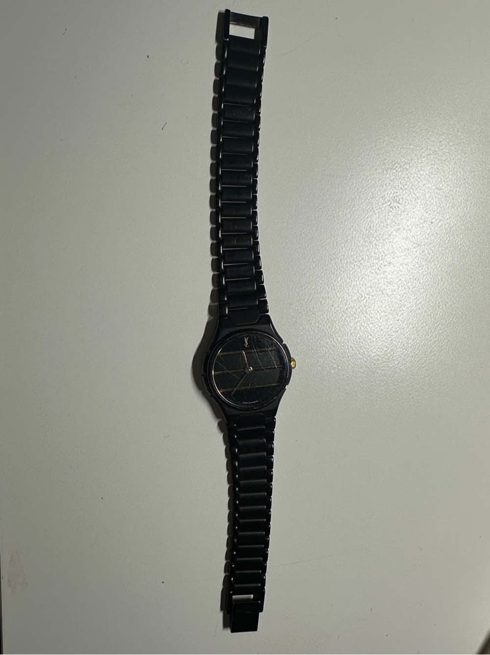 Yves Saint Laurent Black Metal Bracelet Watch with Gold Accents